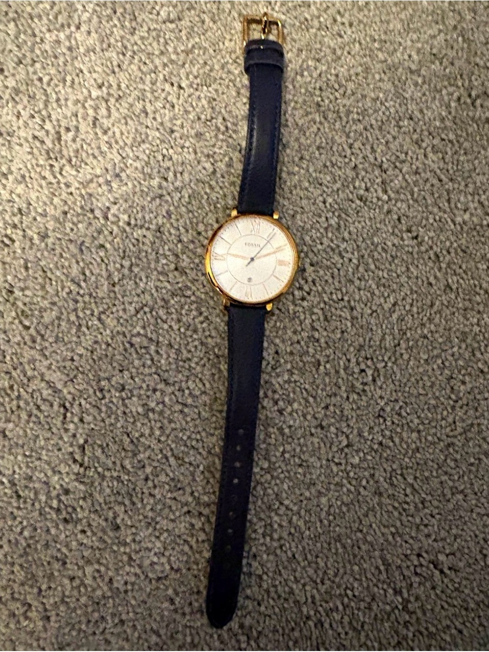 Fossil Women’s Navy Leather Strap Watch with Gold-Tone Case